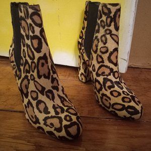 Sam Edelman Leopard Print Stack Heel Booties Cow Fur